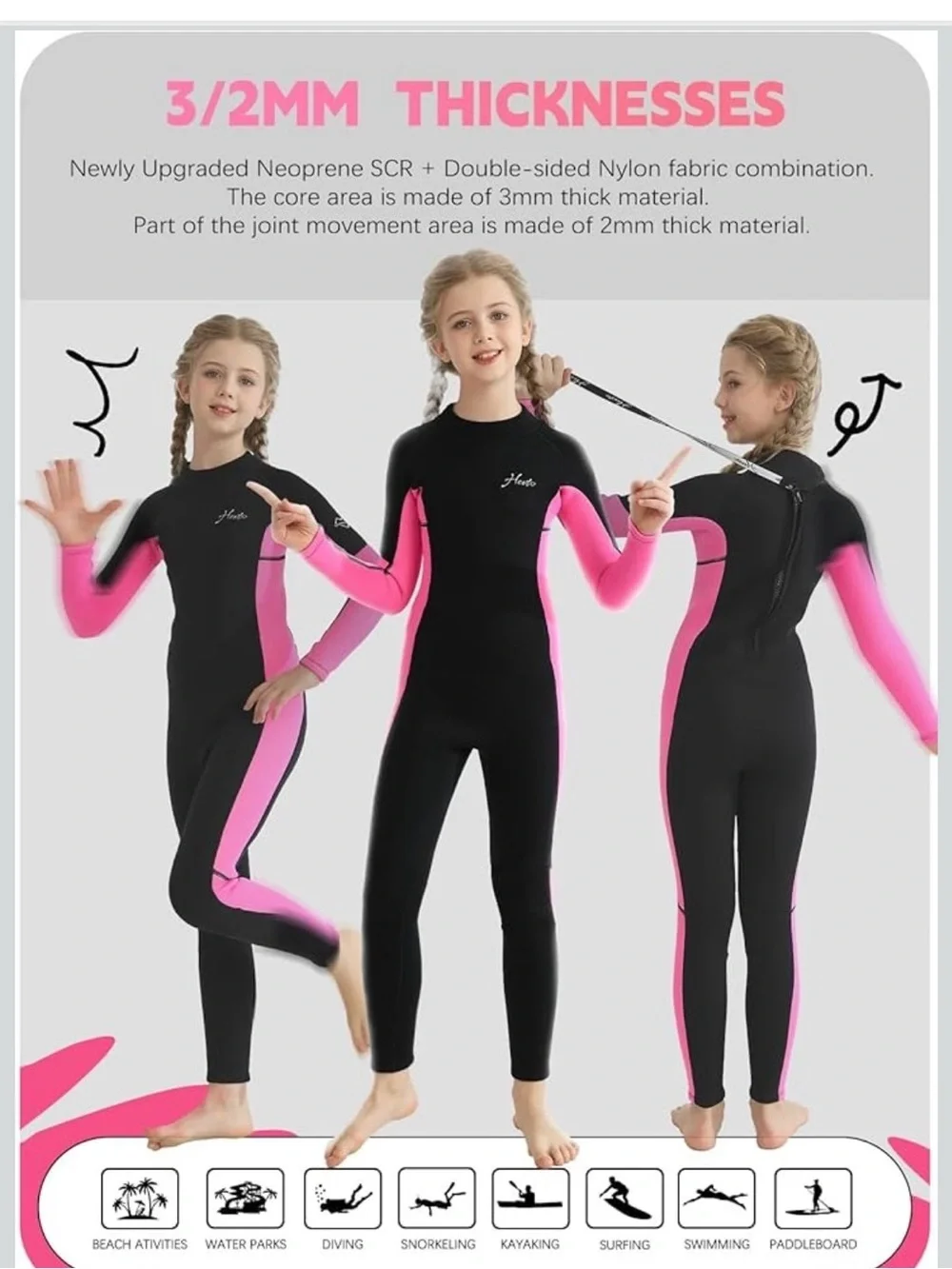Kids Wetsuit for Girls 3/2mm Neoprene Wet Suit Full Thermal Swimsuit 1220/bb6-2